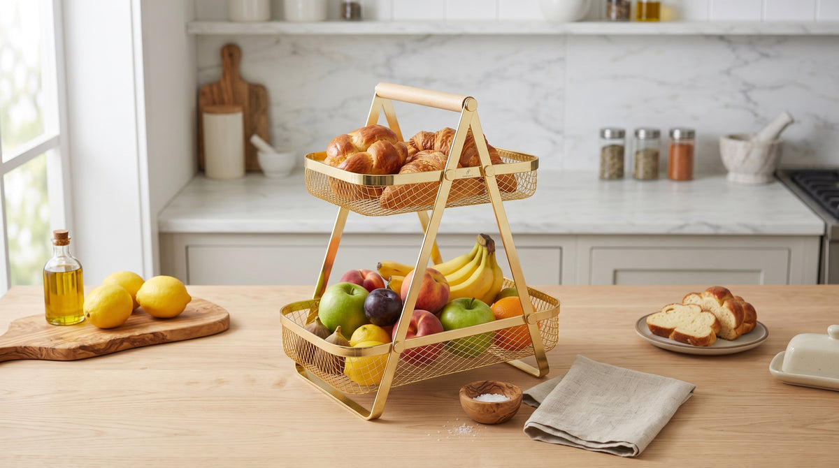 2-Tier Golden Fruit & Bread Basket
