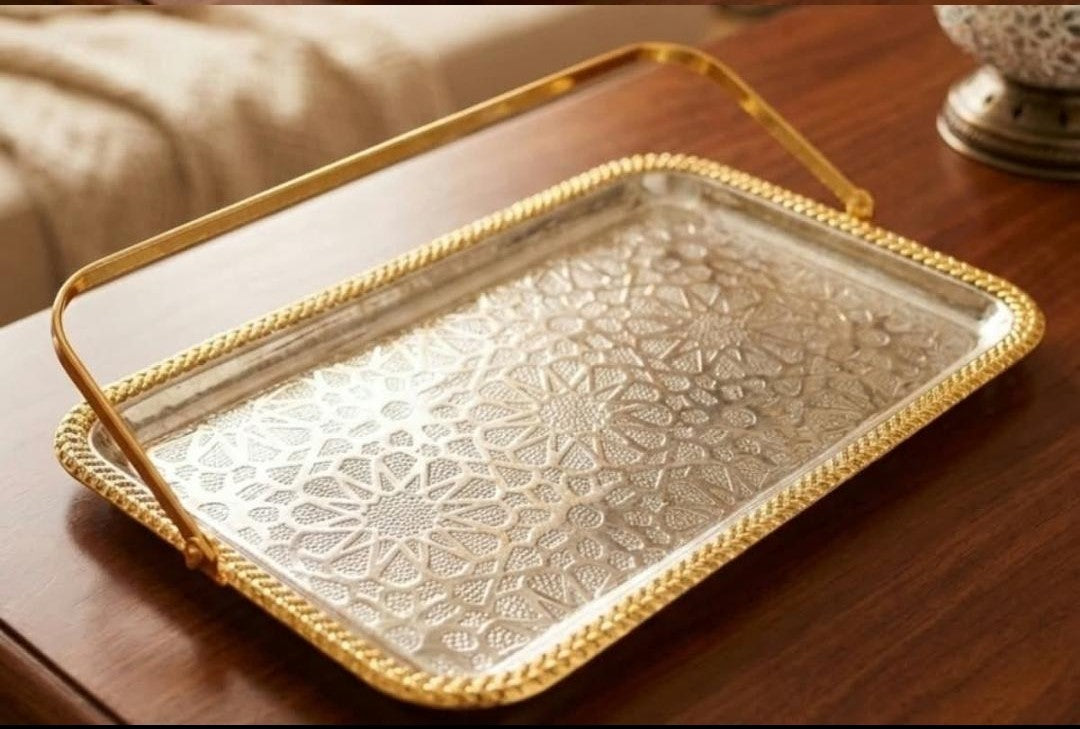 Stainless steel golden Luxury  serving tray size 17/28cm
