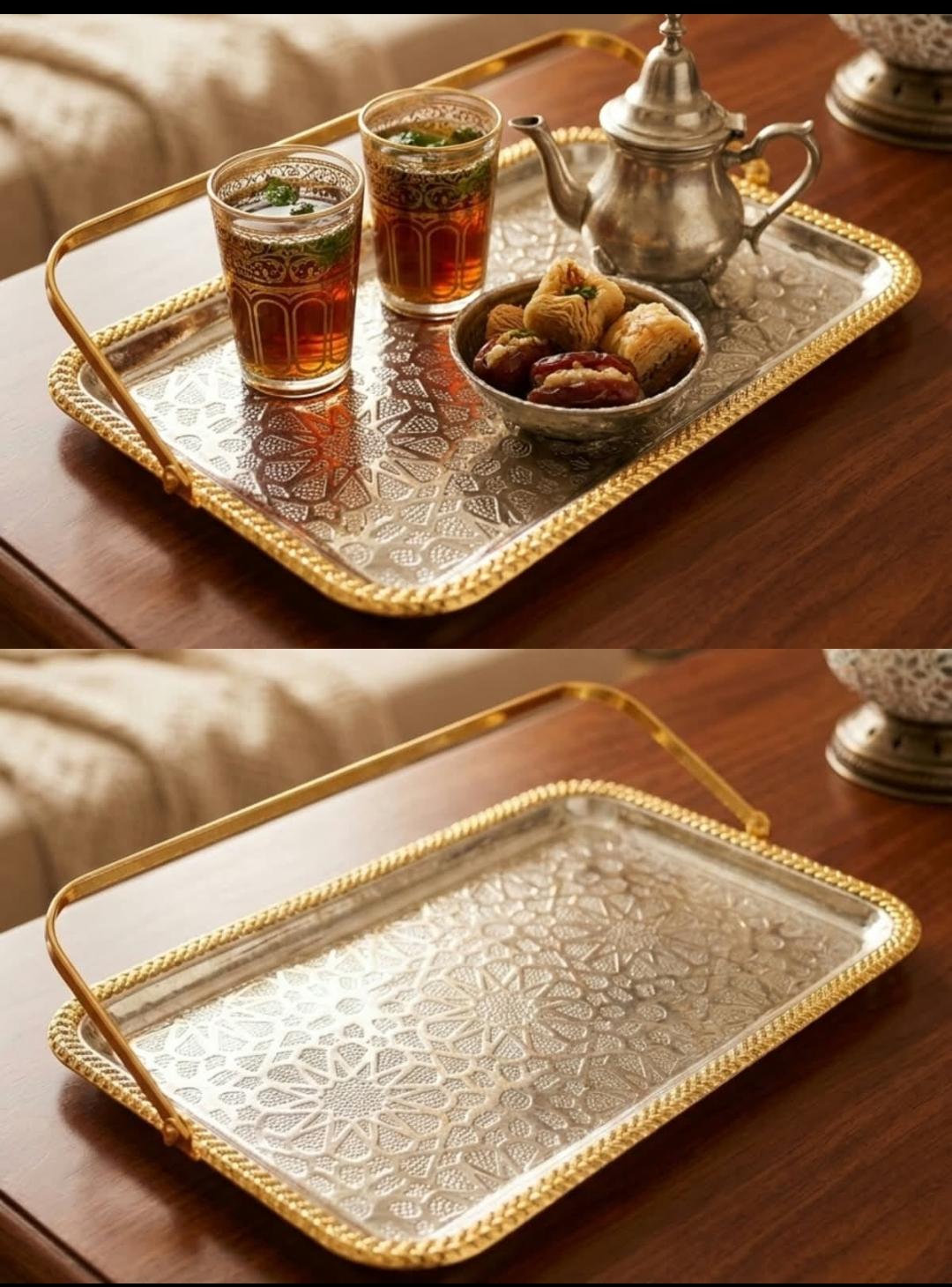 Stainless steel golden Luxury  serving tray size 17/28cm