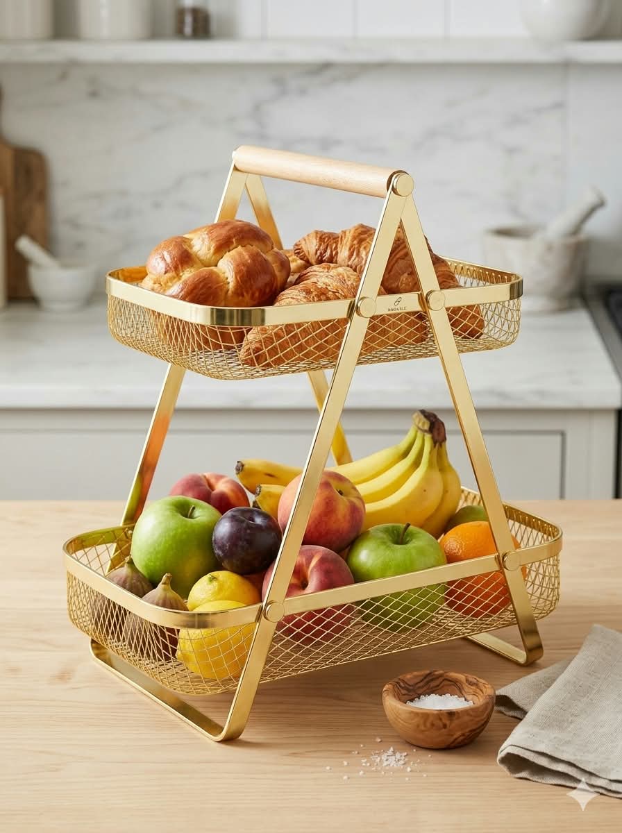 2-Tier Golden Fruit & Bread Basket