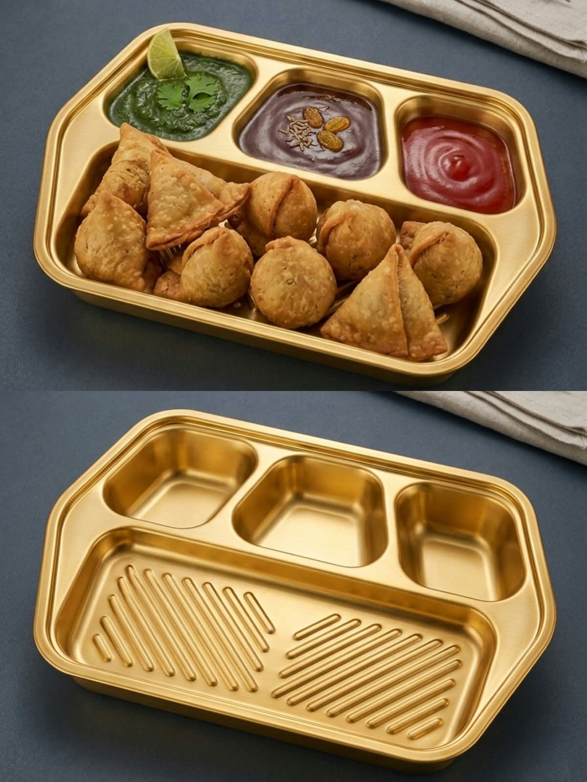 Golden 3-Compartment Serving Tray